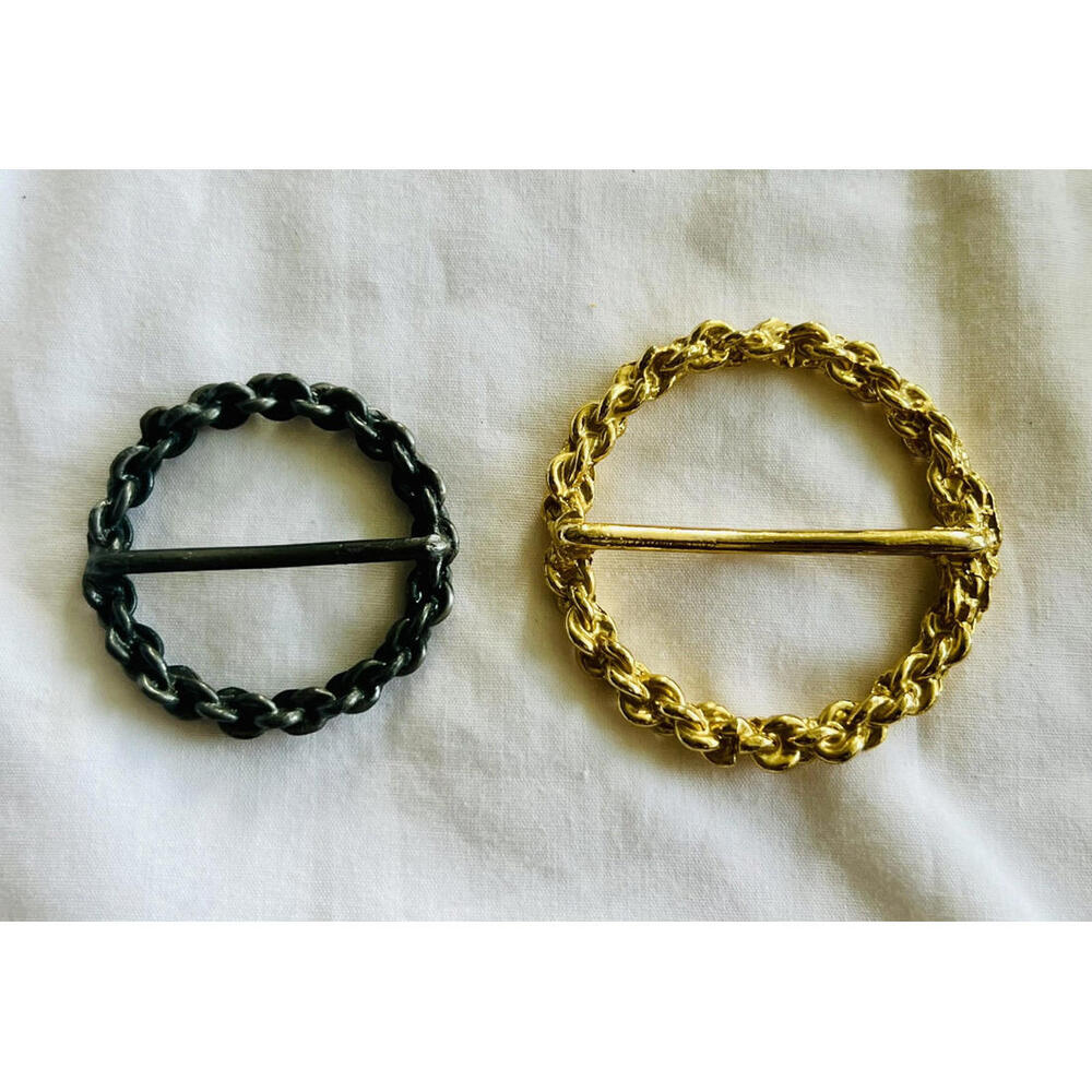 1960-70 Lot 2 Vintage Chain-Link Belt or Scarf Buckles Gold-Tone & Aged Brass